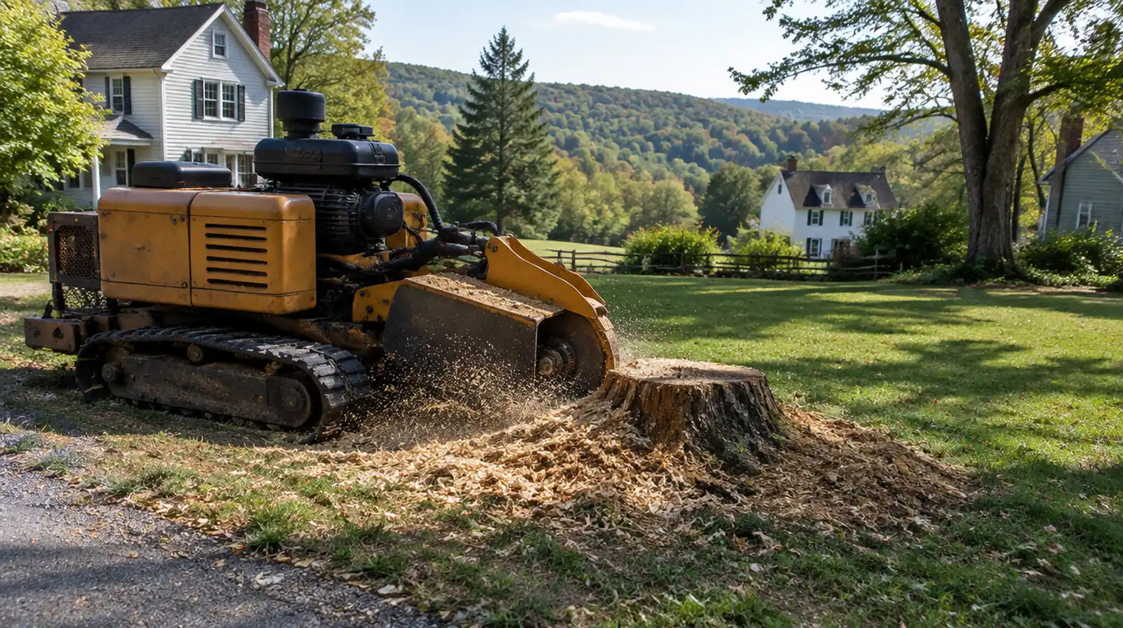 Stump grinder removing a tree stump in Washington, NJ